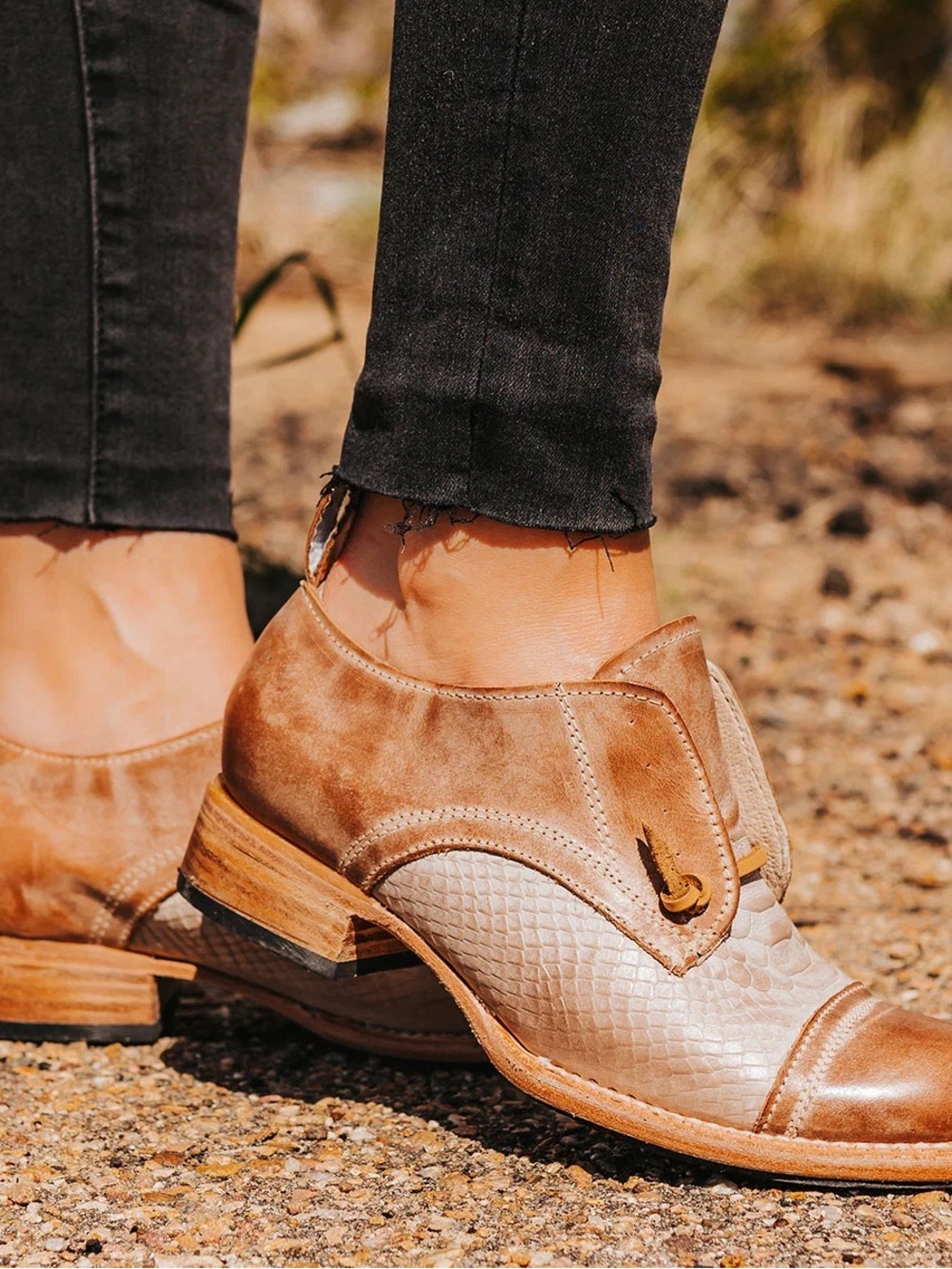 Freebird Mabel Women’s Two-Tone Tan Leather Slip-On Booties
